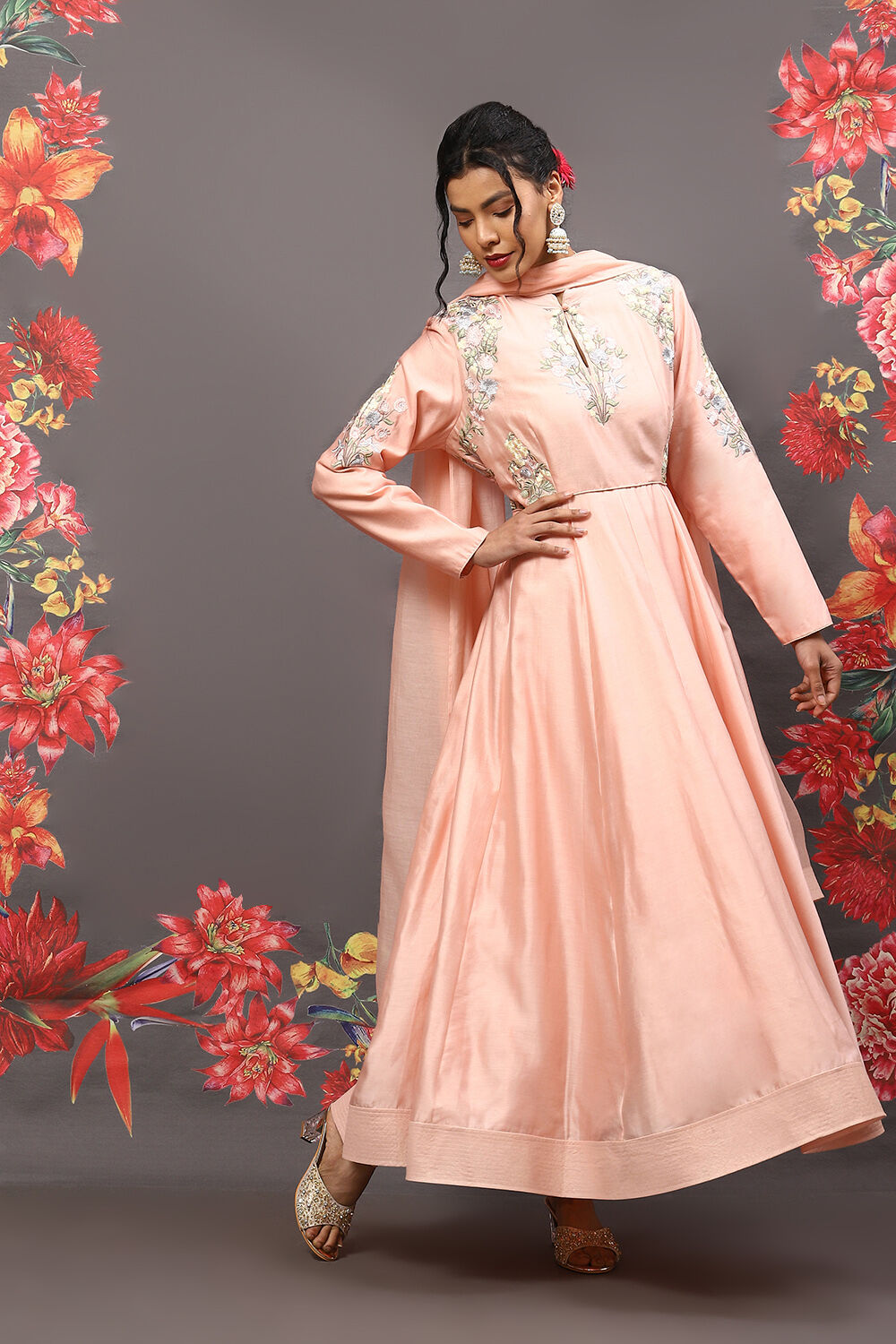 Powder Blue Cotton Blend Anarkali Kurta Suit Set image number 6