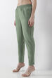 Bottle Green Cotton Solid Fitted Pants image number 2