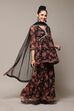 Black Floral Printed Flared Kurti & Garara Suit Set image number 6