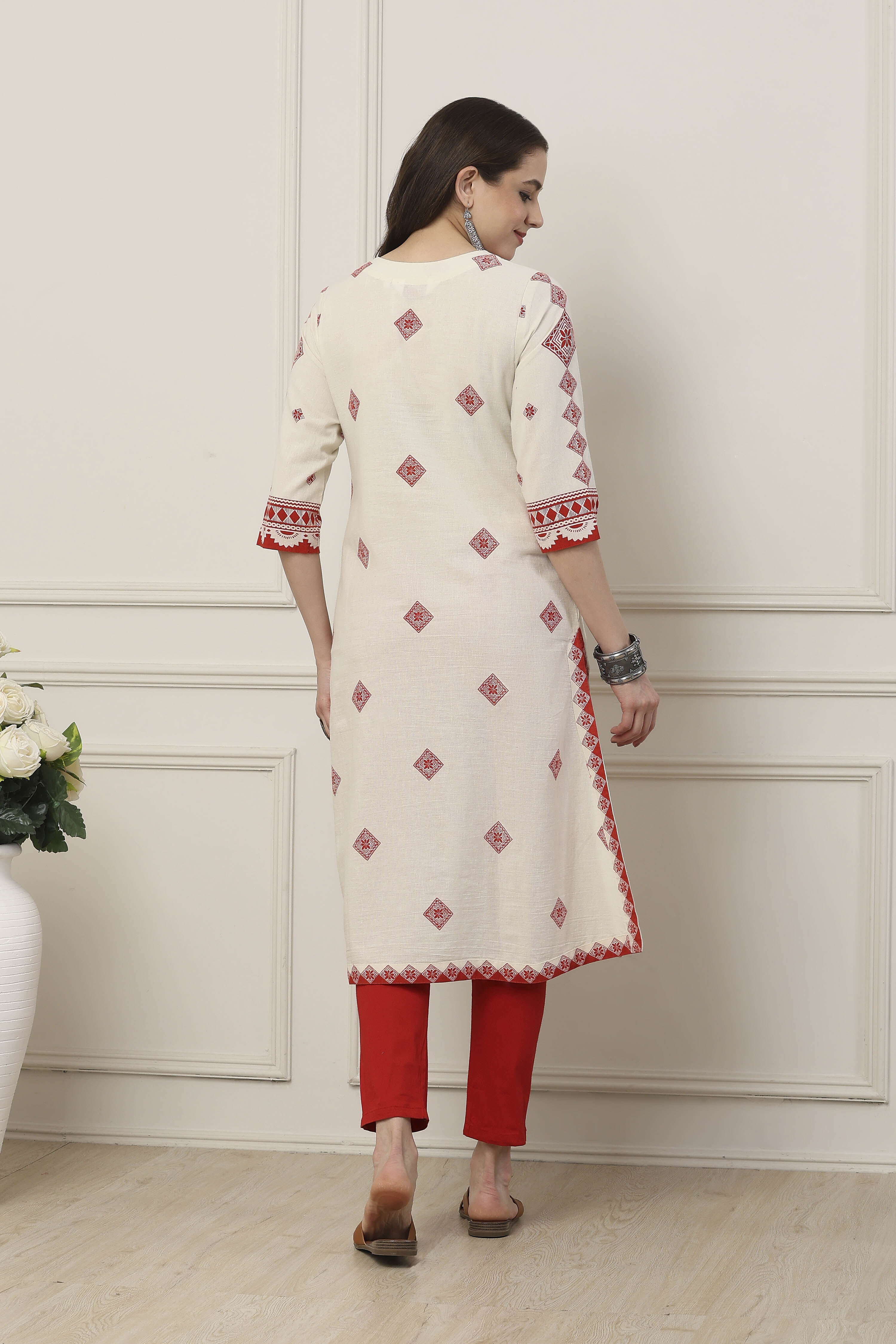 Orange Cotton Straight Kurta image number 3