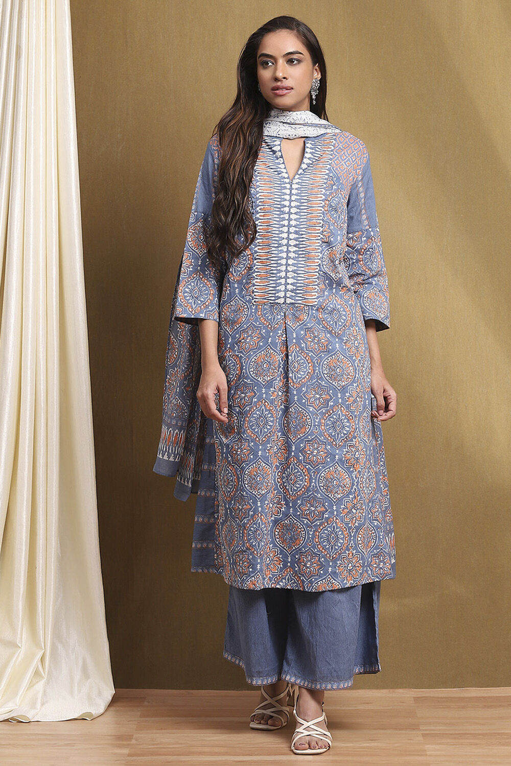 Purple Cotton Printed A-Line Suit Set image number 6