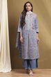 Purple Cotton Printed A-Line Suit Set image number 6