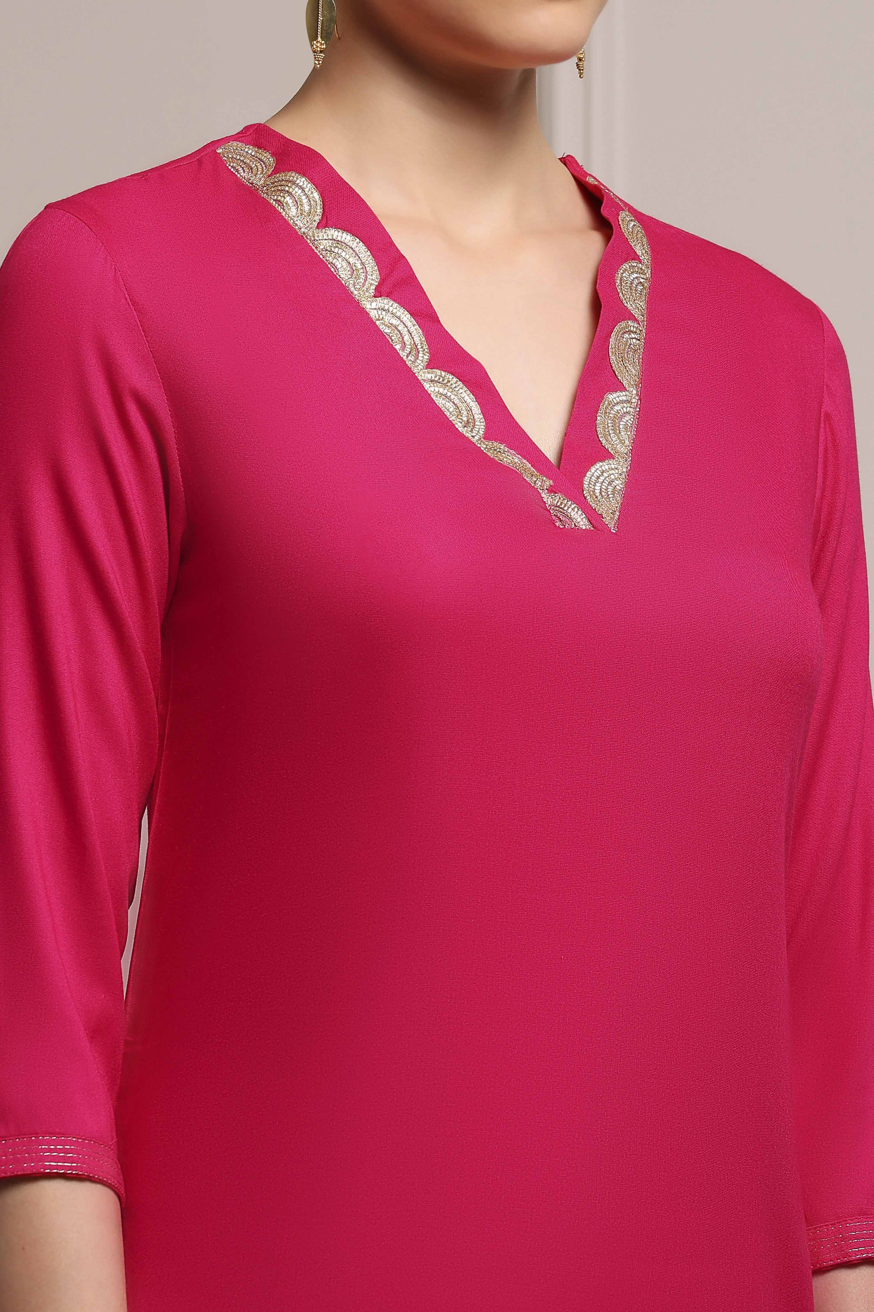 Fuchsia Solid Straight Kurta image number 1