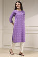 Purple Cotton Ikat Straight Kurta image number 4