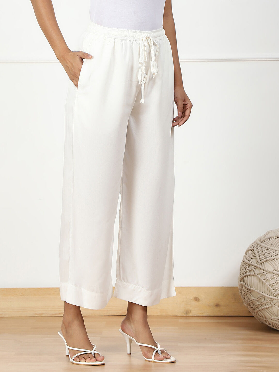 Navy Rayon Palazzo Pants image number 3