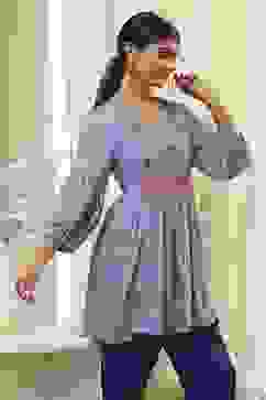 Dull Blue Printed Short Kurta image number 0