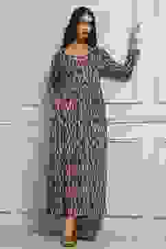 Beige & Brown Cotton Blend Flared Printed Dress image number 0