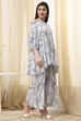 Off-White and Blue Cotton Asymmetric Co-ord Set image number 3
