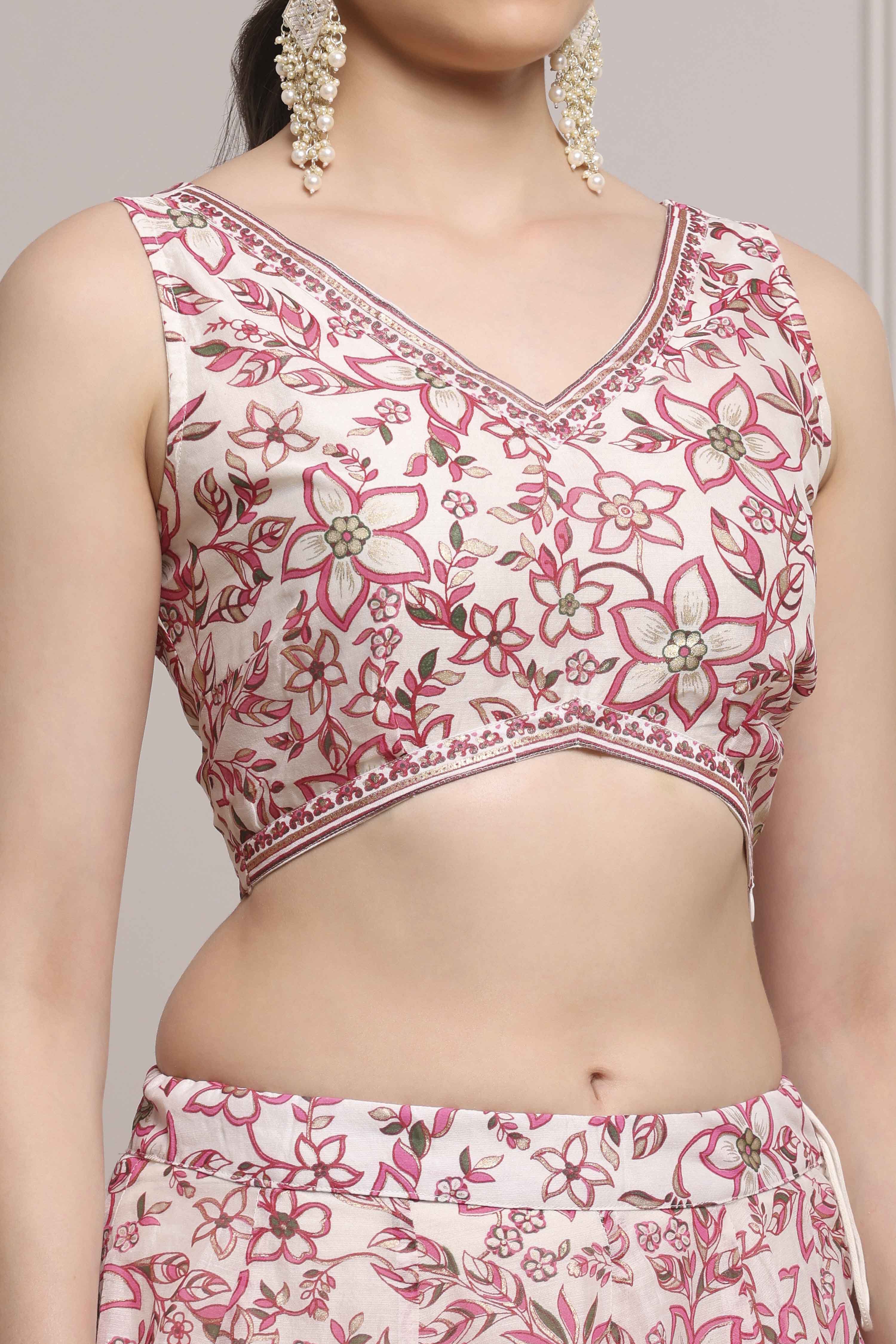 Ivory Polyester Printed Regular Lehenga Set image number 1