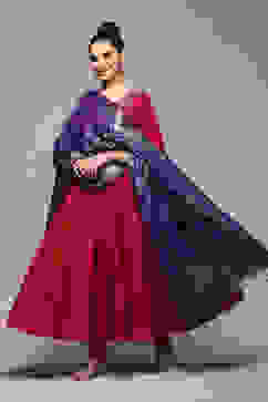 Magenta Poly Brocade Anarkali Yarndyed Kurta Churidar Suit Set image number 0