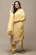 Yellow Cotton Handloom Unstitched Suit Set image number 4