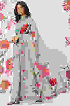 Rohit Bal Green Chanderi Silk Printed Saree With Blouse image number 2