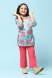 Blue Cotton Viscose Straight Printed 2 Piece Set image number 7