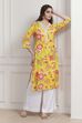 Yellow Floral Printed Straight Kurta image number 0