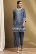 Blue Cotton Printed Straight Kurta Set image number 0