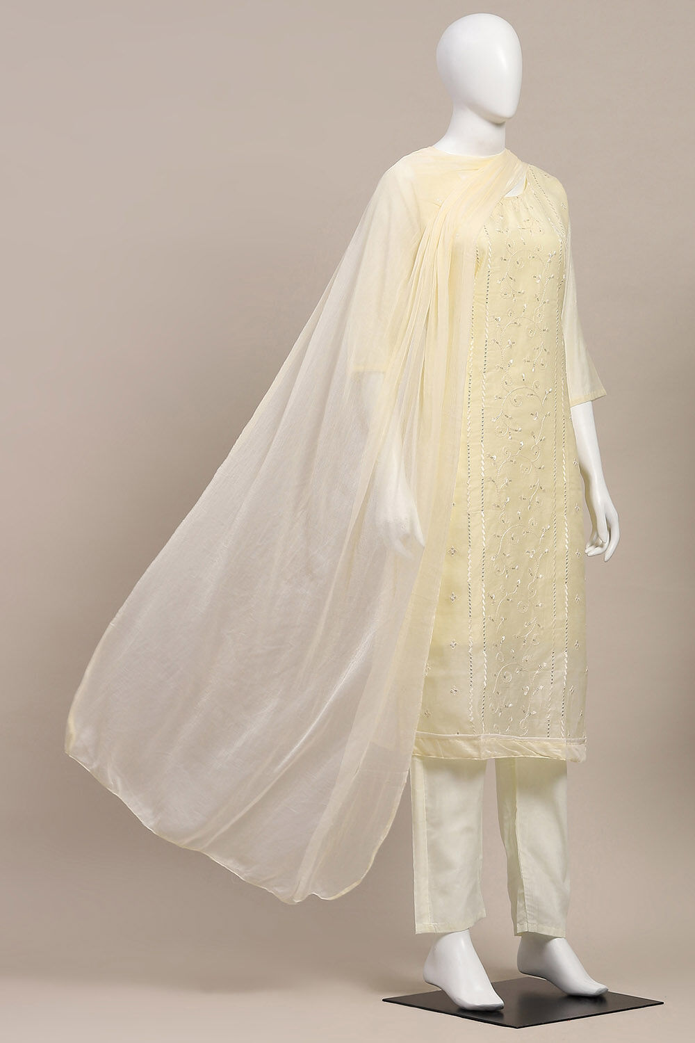 Peach Modal Satin Machine Embroidered Unstitched Suit Set image number 4