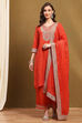 Orange Silk Embroidered Festive Straight Suit Set image number 6