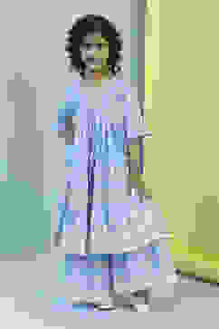 Powder Blue Cotton Tiered Kurta Set image number 6