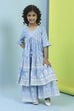 Powder Blue Cotton Tiered Kurta Set image number 6