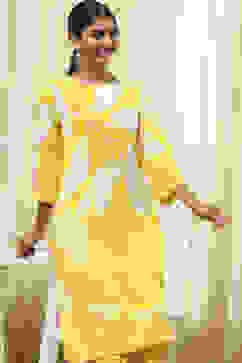 Yellow Floral Printed Straight Kurta Set image number 6