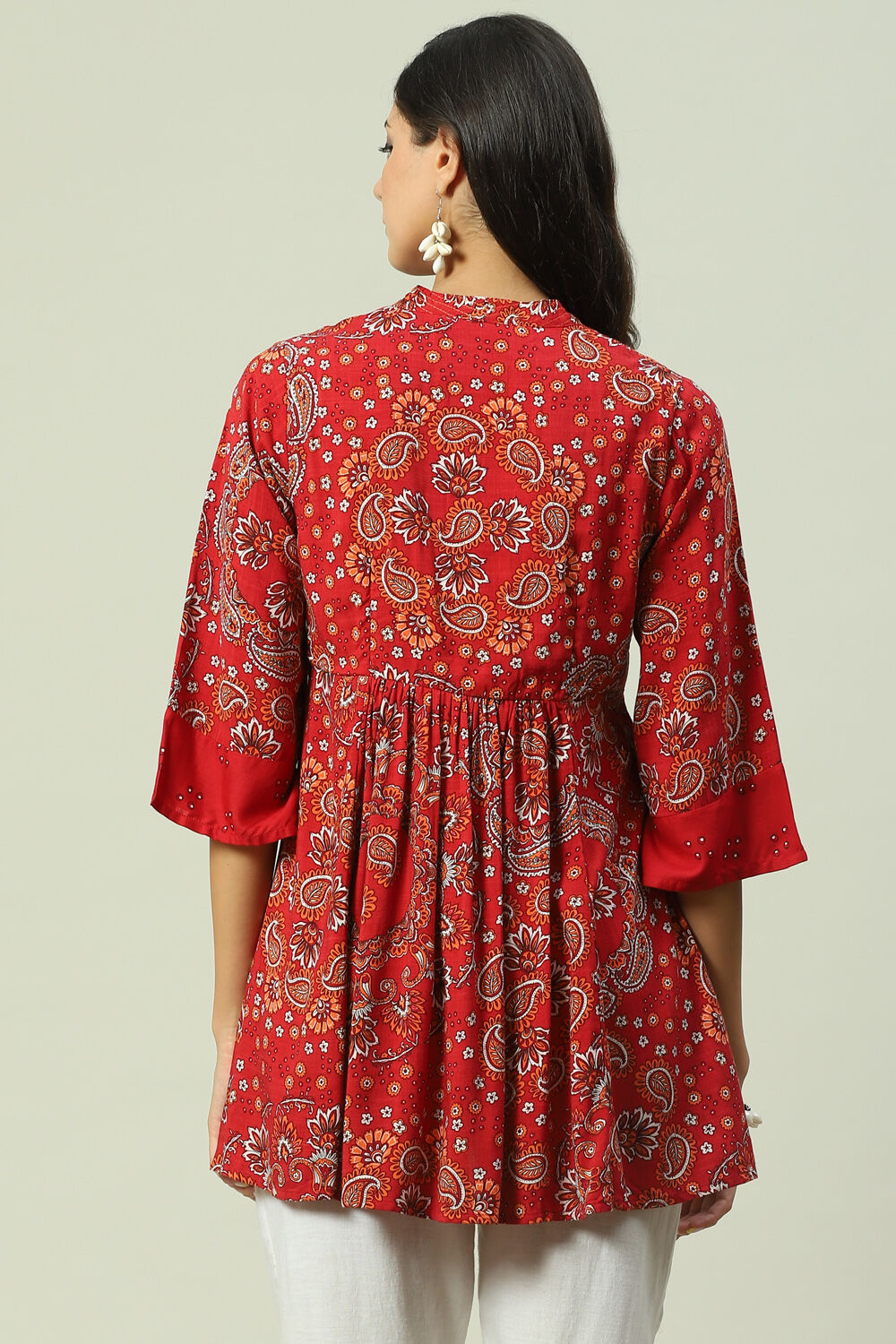 Red Rayon Flared Printed Kurti image number 4