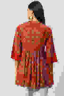 Red Rayon Flared Printed Kurti image number 4