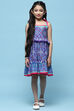 Blue Mosaic Printed Cotton Shoulder Tie Up Dress image number 5