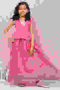 Pink Art Silk Flared Lehenga image number 6
