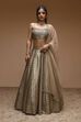 Gold-Toned Georgette Sequinned Lehenga Set image number 6