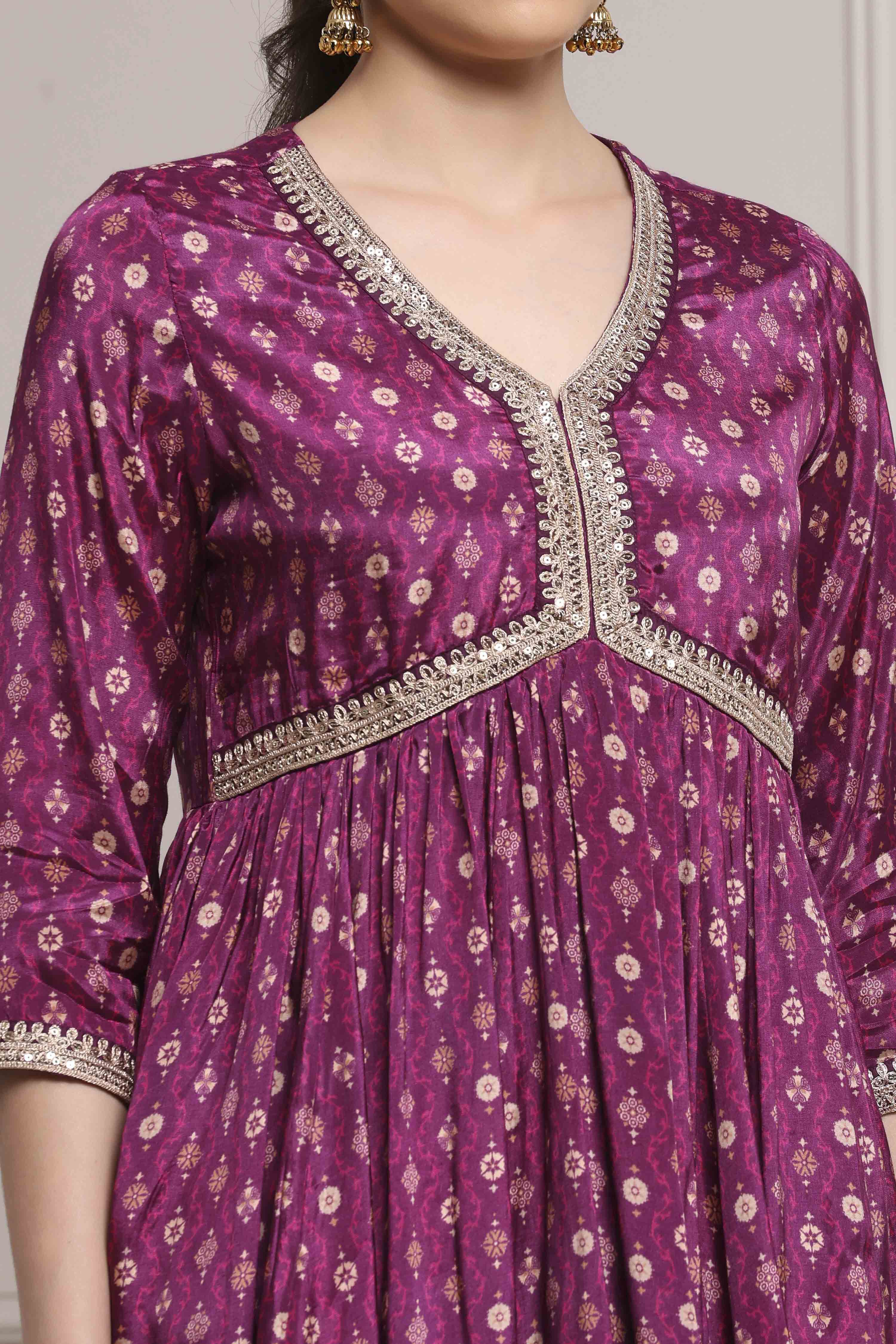 Purple Viscose Shantoon Printed Peplum Garara Suit Set image number 1