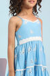 Blue Cotton Schiffli Strappy Tiered Dress image number 1