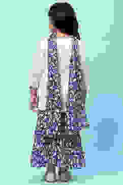 White and Blue Cotton Dobby Printed Suit Set image number 5