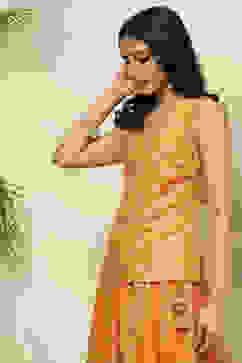 Mustard Cotton Flared Printed Short Kurti image number 2