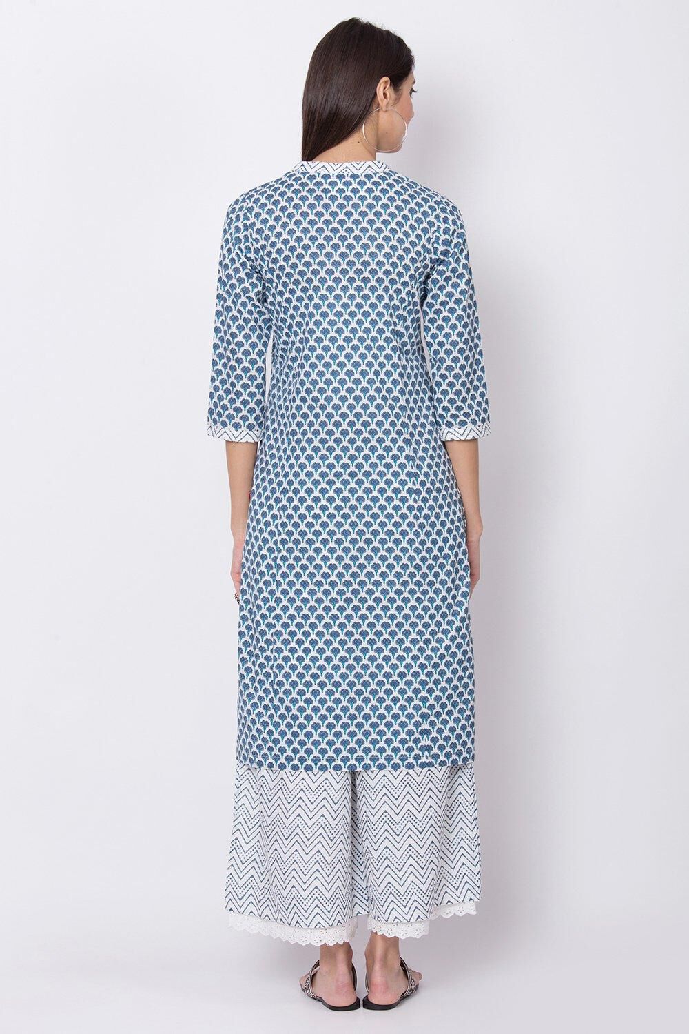 Blue Printed Straight Kurta Palazzo Suit Set image number 4