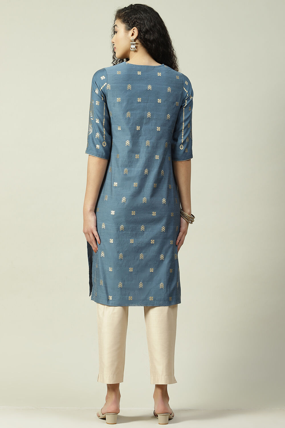 Pink Poly Cotton Straight Yarndyed Kurta image number 4