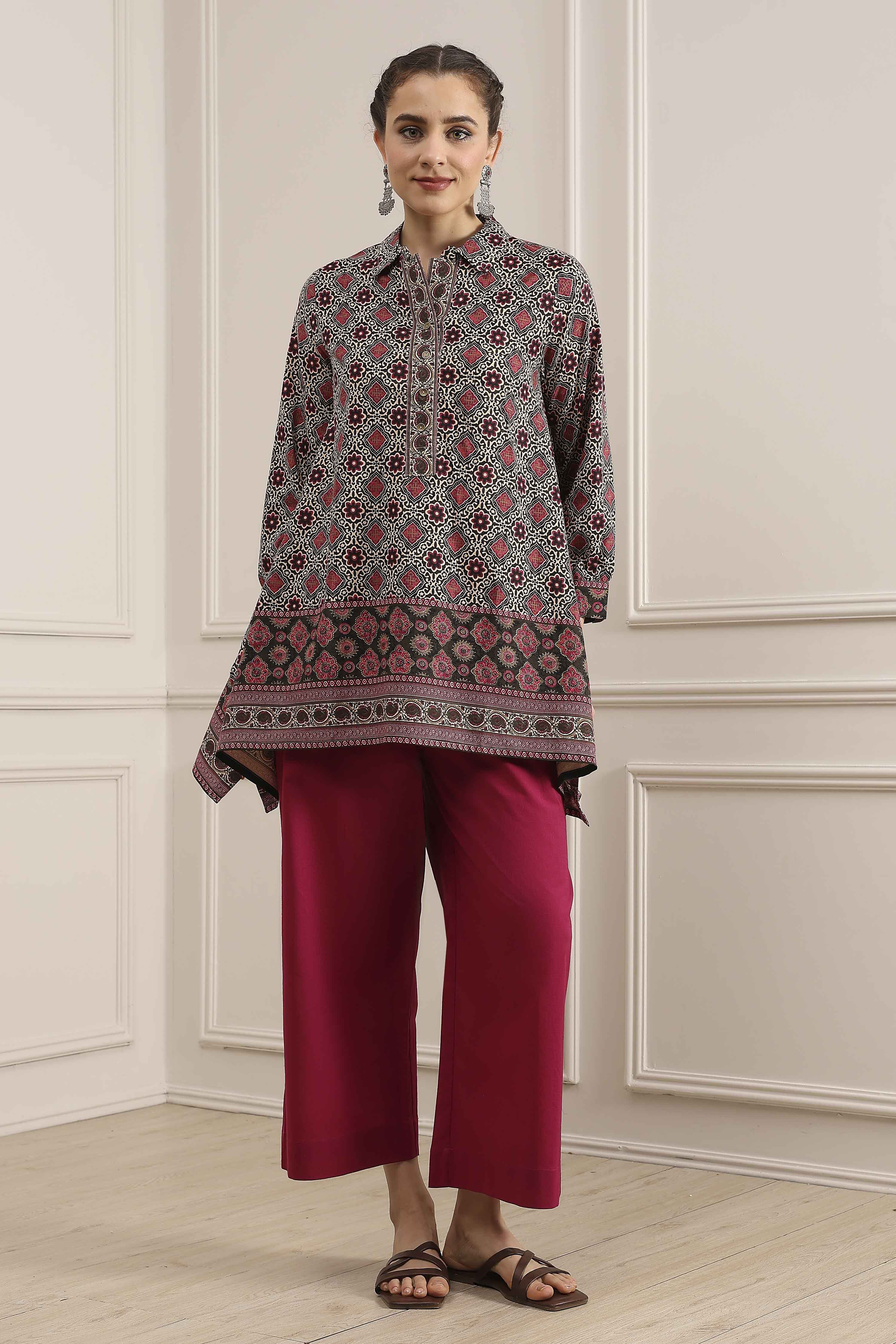 Pink Cotton Straight Palazzos image number 0