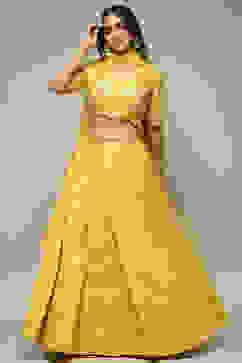 Yellow Viscose Embroidered Lehenga Set image number 0