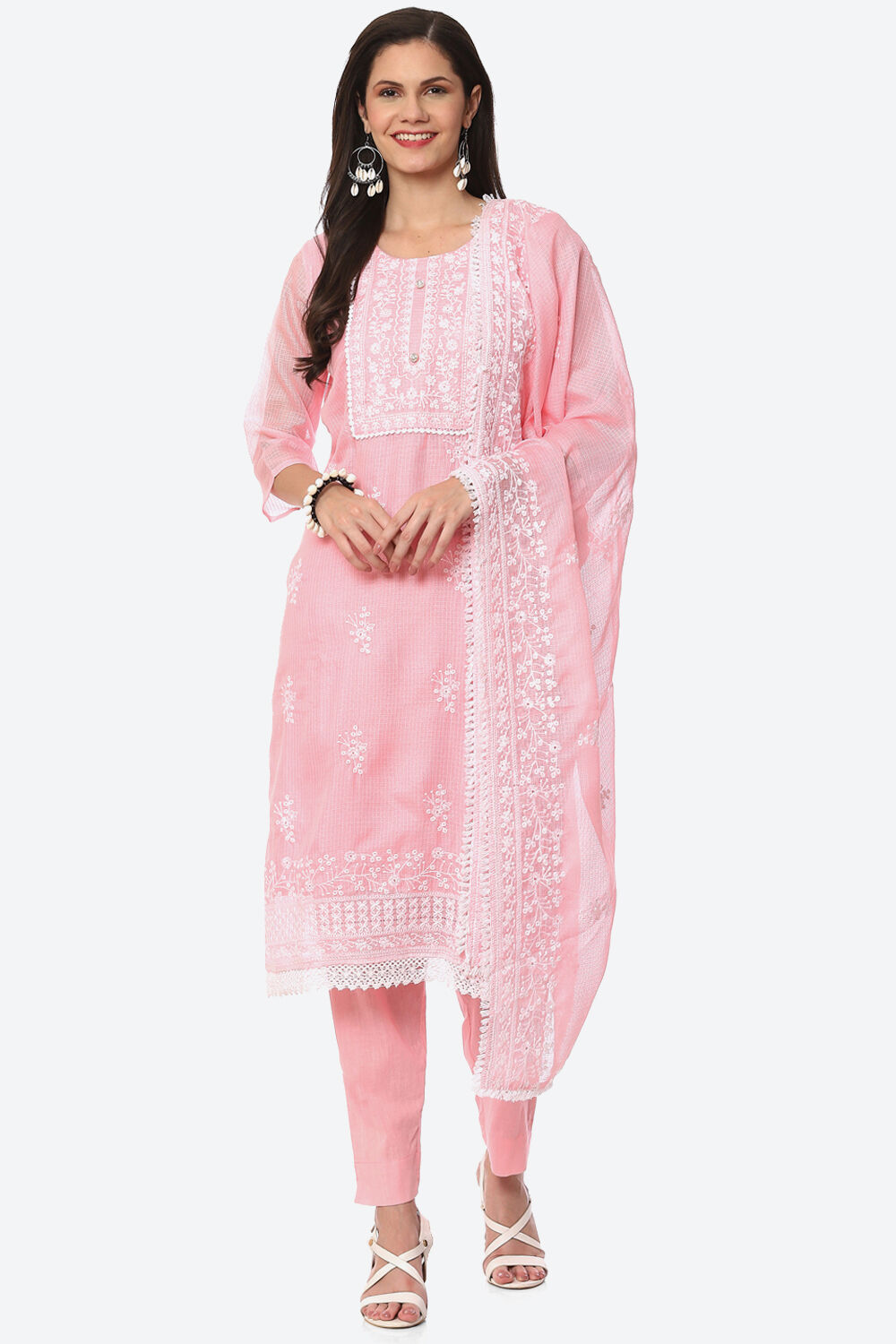 Light Pink Cotton Blend Unstitched Suit Set image number 0