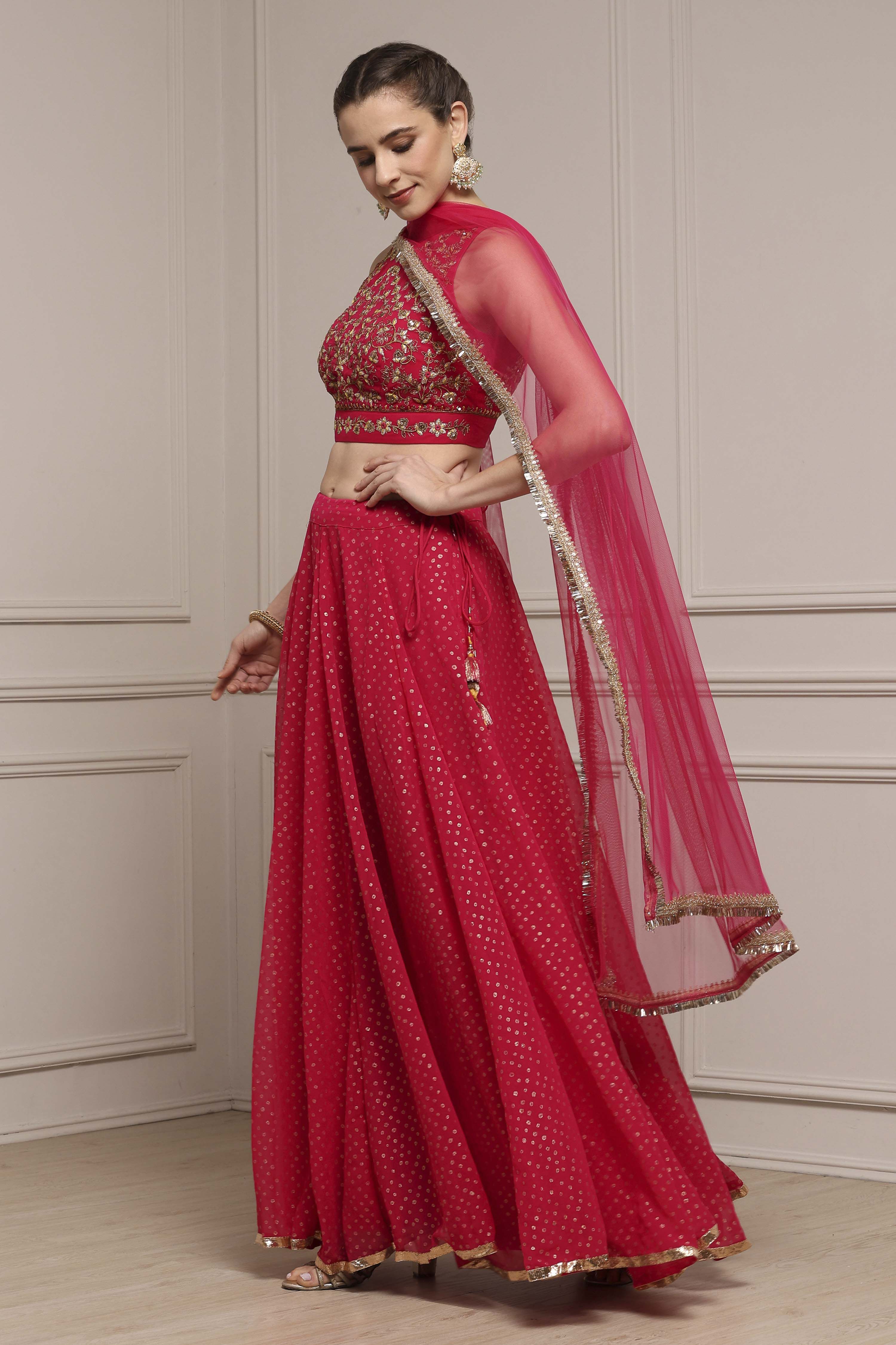 Fuchsia Polyester Printed Lehenga Set image number 3