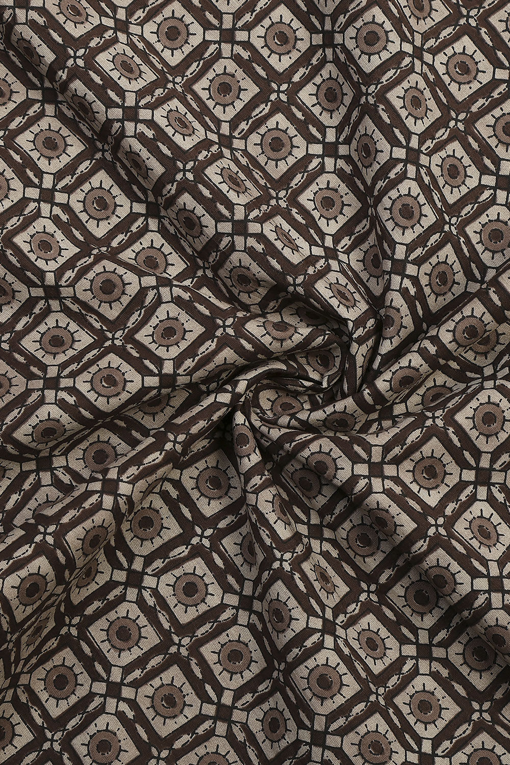 Brown Cotton Printed Embroidered Unstitched Suit Set image number 2