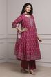 Magenta Cotton Printed Anarkali Suit Set image number 5