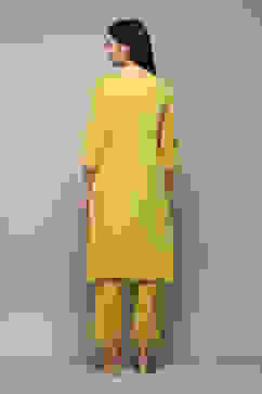 Lime Green Rayon flax Narrow Kurta Pant Suit Set image number 5