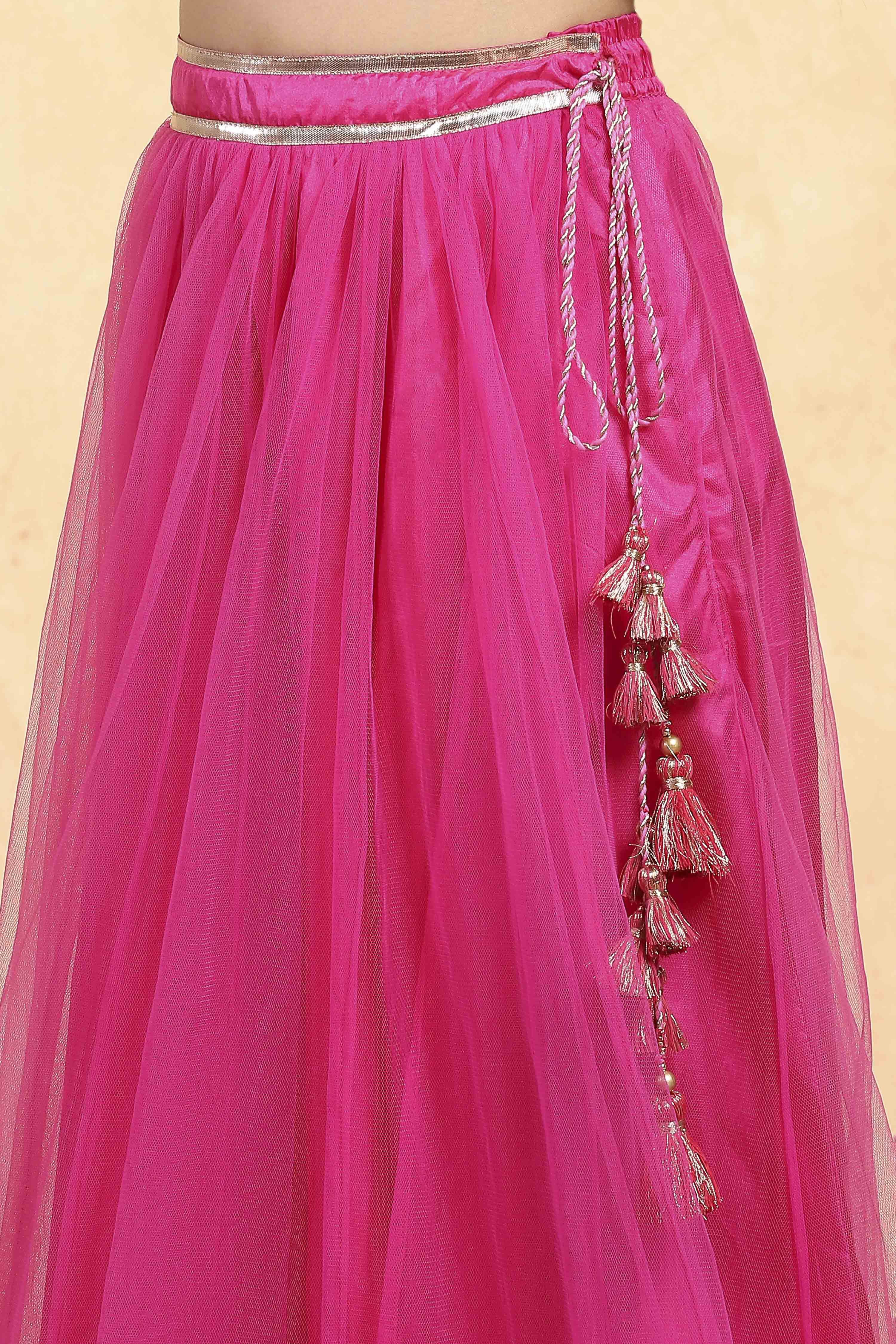 Pink Polyester Yarndyed Fitted Lehenga Set image number 2