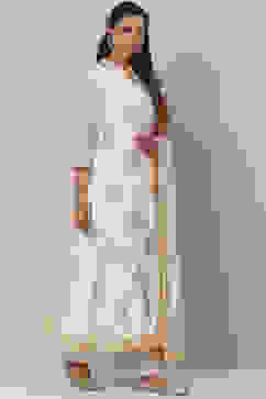 Ivory Poly Cotton Flared Kurta Churidar Suit Set image number 6