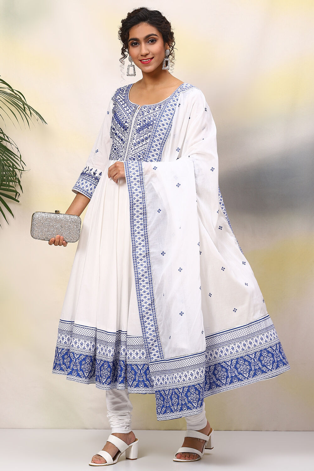 Black Cotton Anarkali Kurta Churidar Suit Set image number 7