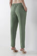 Bottle Green Cotton Solid Fitted Pants image number 5