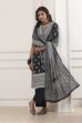 Black Cotton Printed Straight Suit Set image number 0
