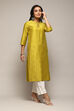 Neon Green Poly Viscose Straight Yarndyed Kurta image number 5
