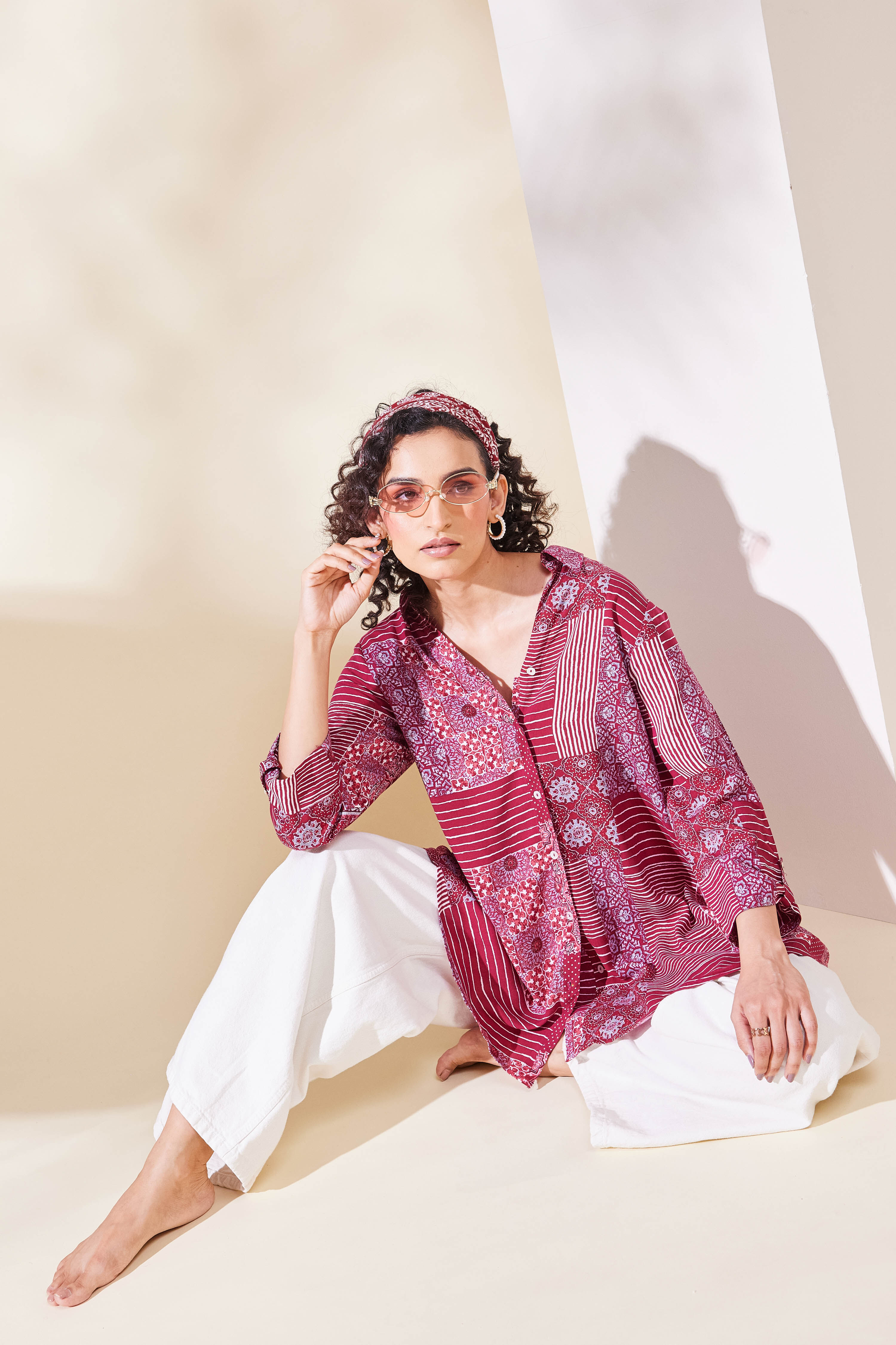 Maroon Viscose Rayon Asymmetric Shirt image number 6