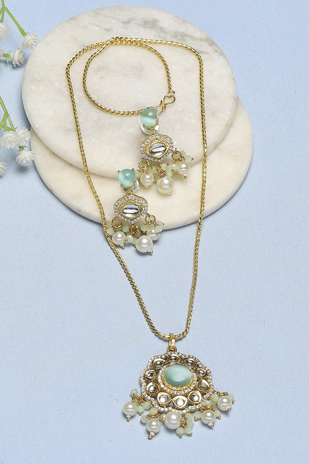 Mint Green Stone Necklace Set image number 0